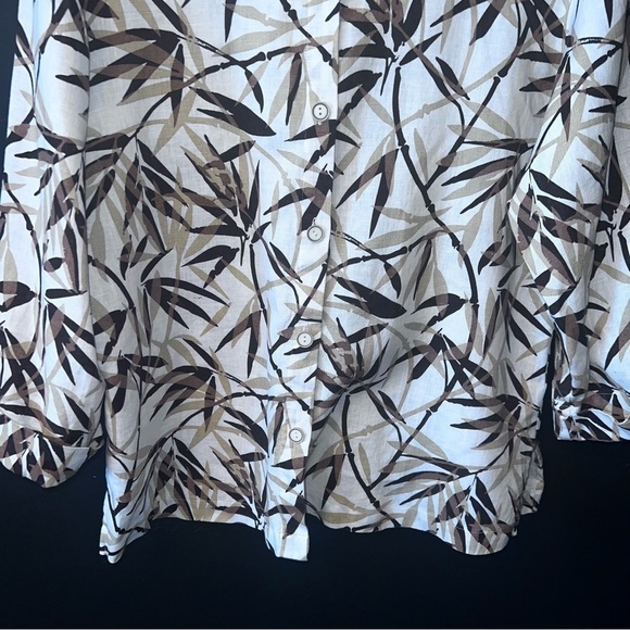 JM Collection | 100% Linen Brown & White Foliage Print Button Up Blouse Size:14 - Picture 9 of 9